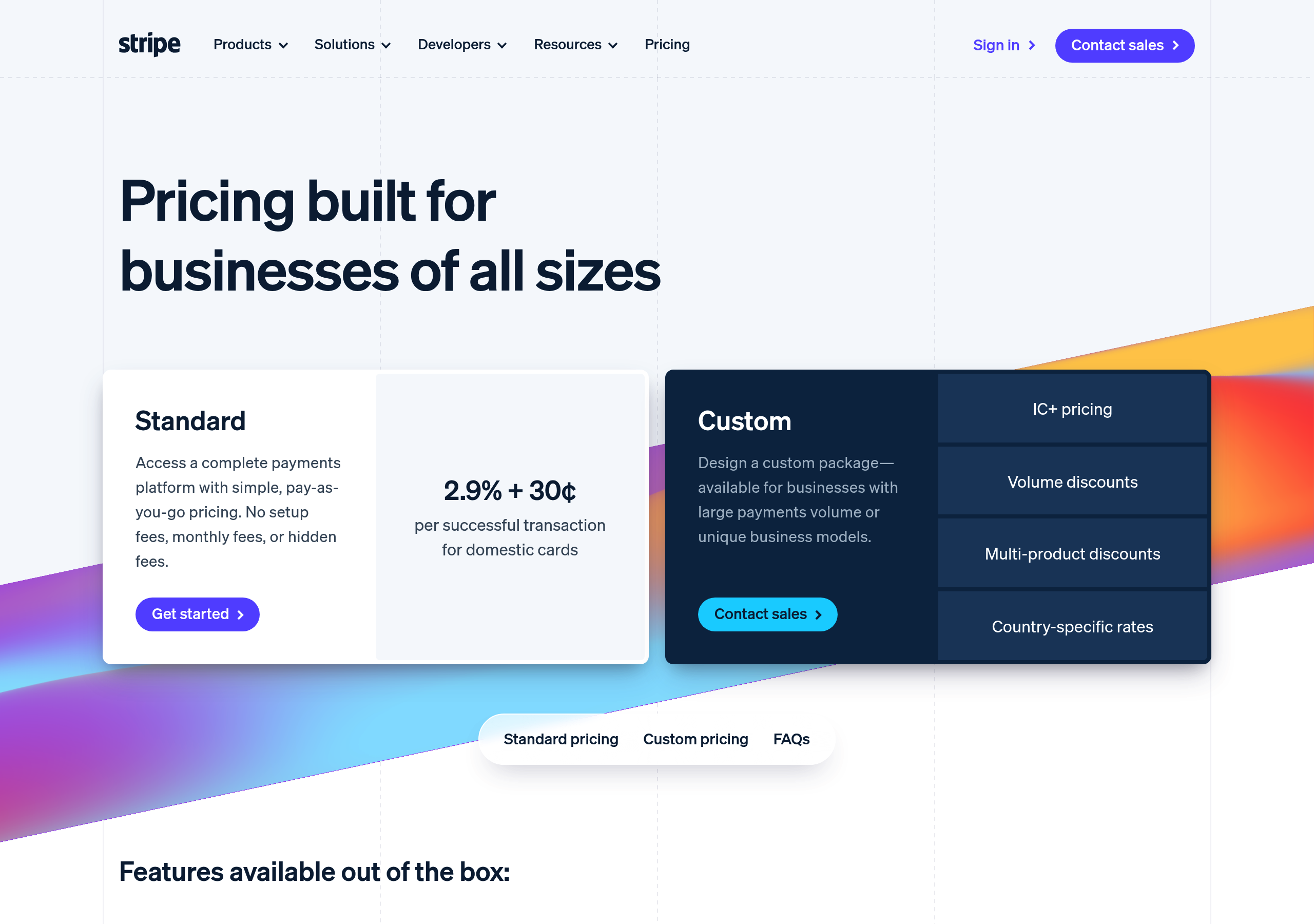 Stripe – Pricing screenshot Pricing – Stripe website breakdown