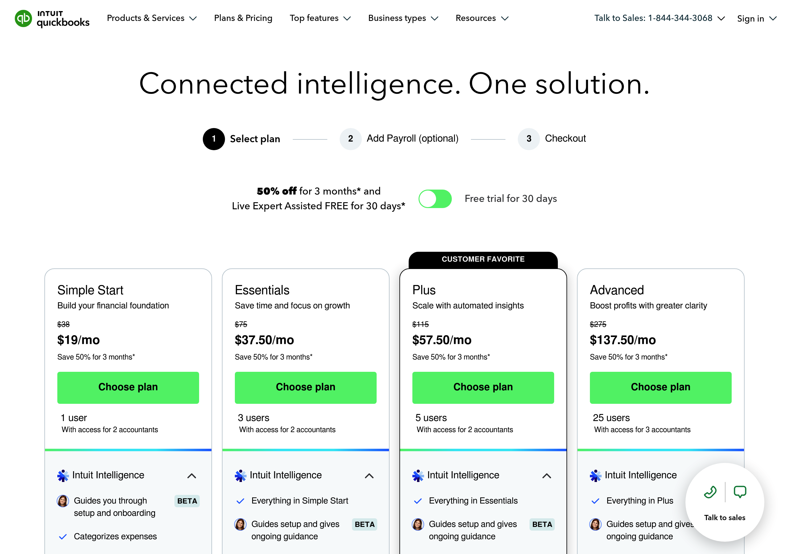 QuickBooks – Pricing screenshot Pricing – QuickBooks website breakdown