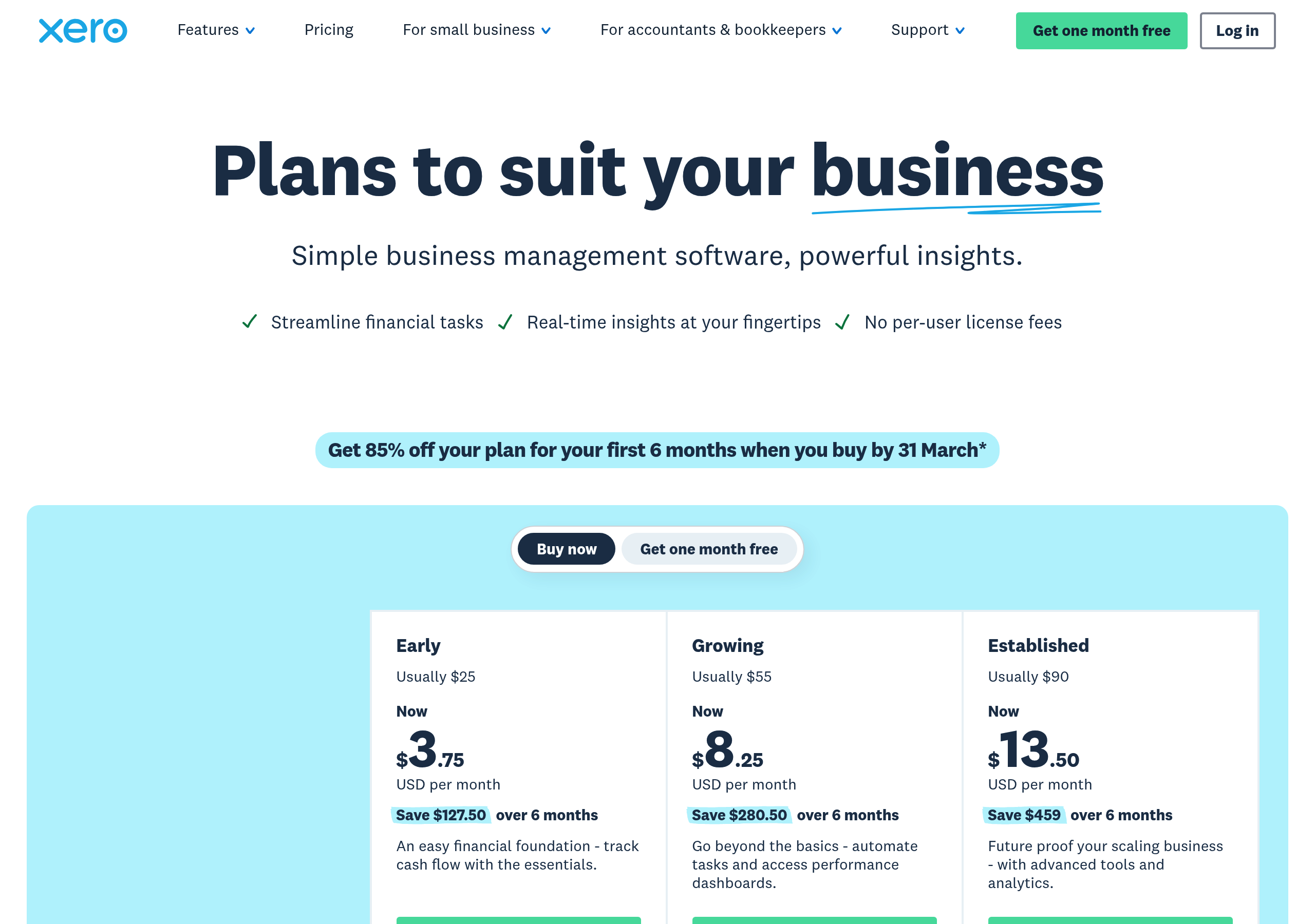 Xero – Pricing screenshot Pricing – Xero website breakdown