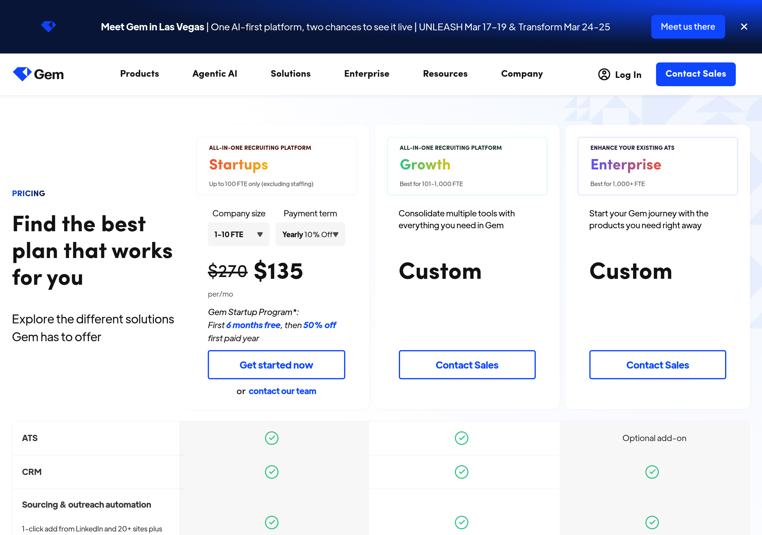 Gem – Pricing screenshot Pricing – Gem website breakdown