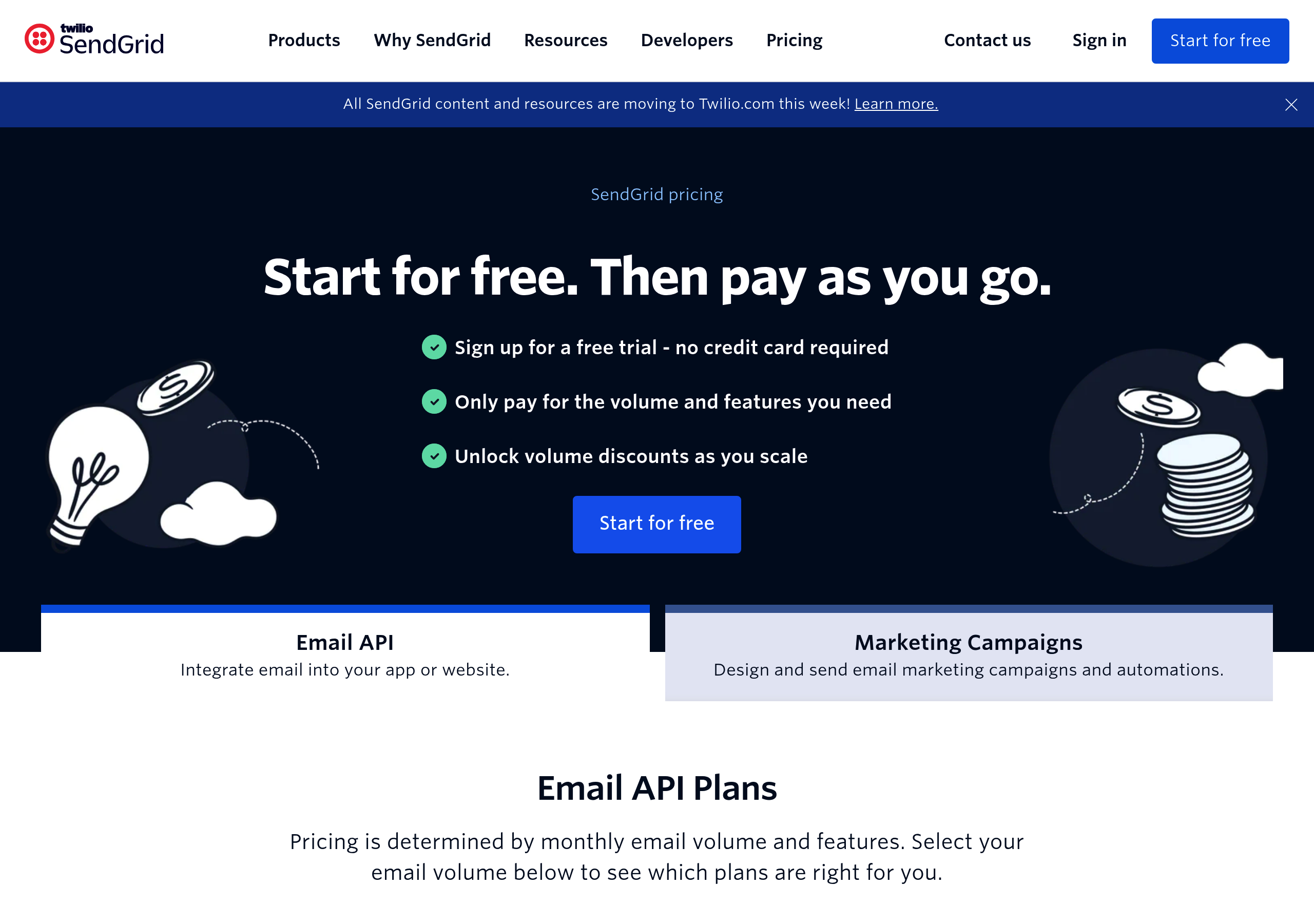 SendGrid – Pricing screenshot Pricing – SendGrid website breakdown