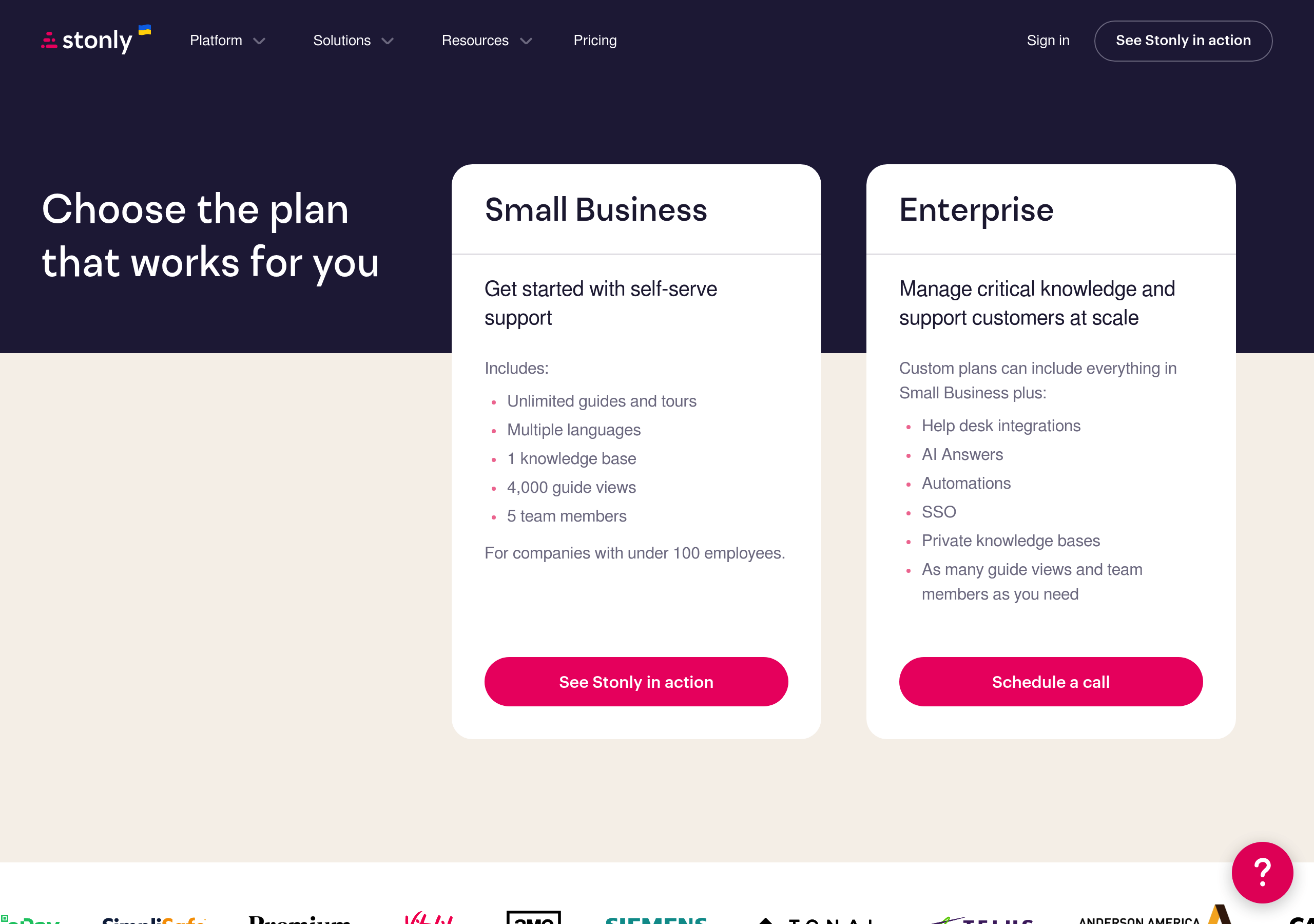 Stonly – Pricing screenshot Pricing – Stonly website breakdown