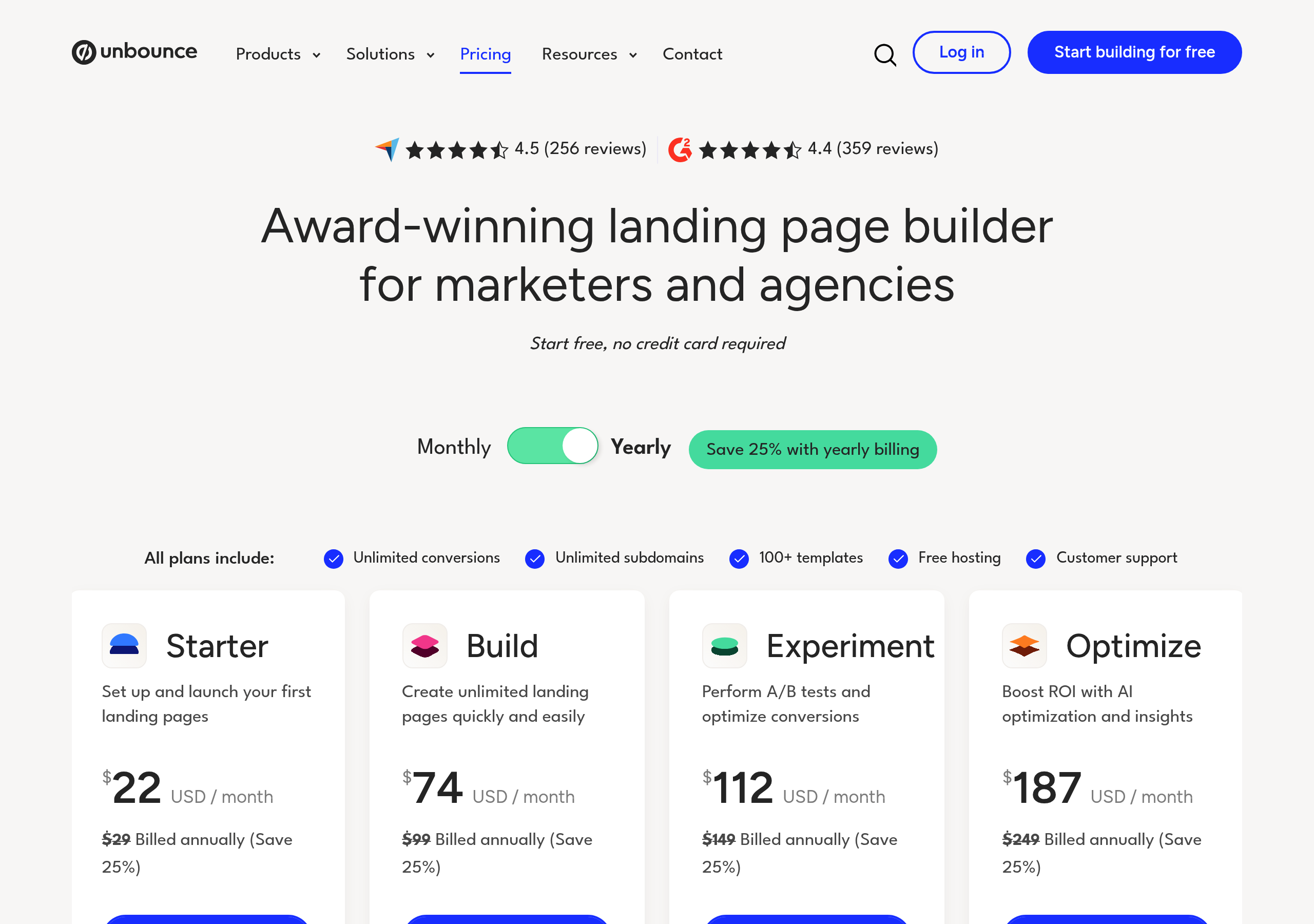 Unbounce – Pricing screenshot Pricing – Unbounce website breakdown