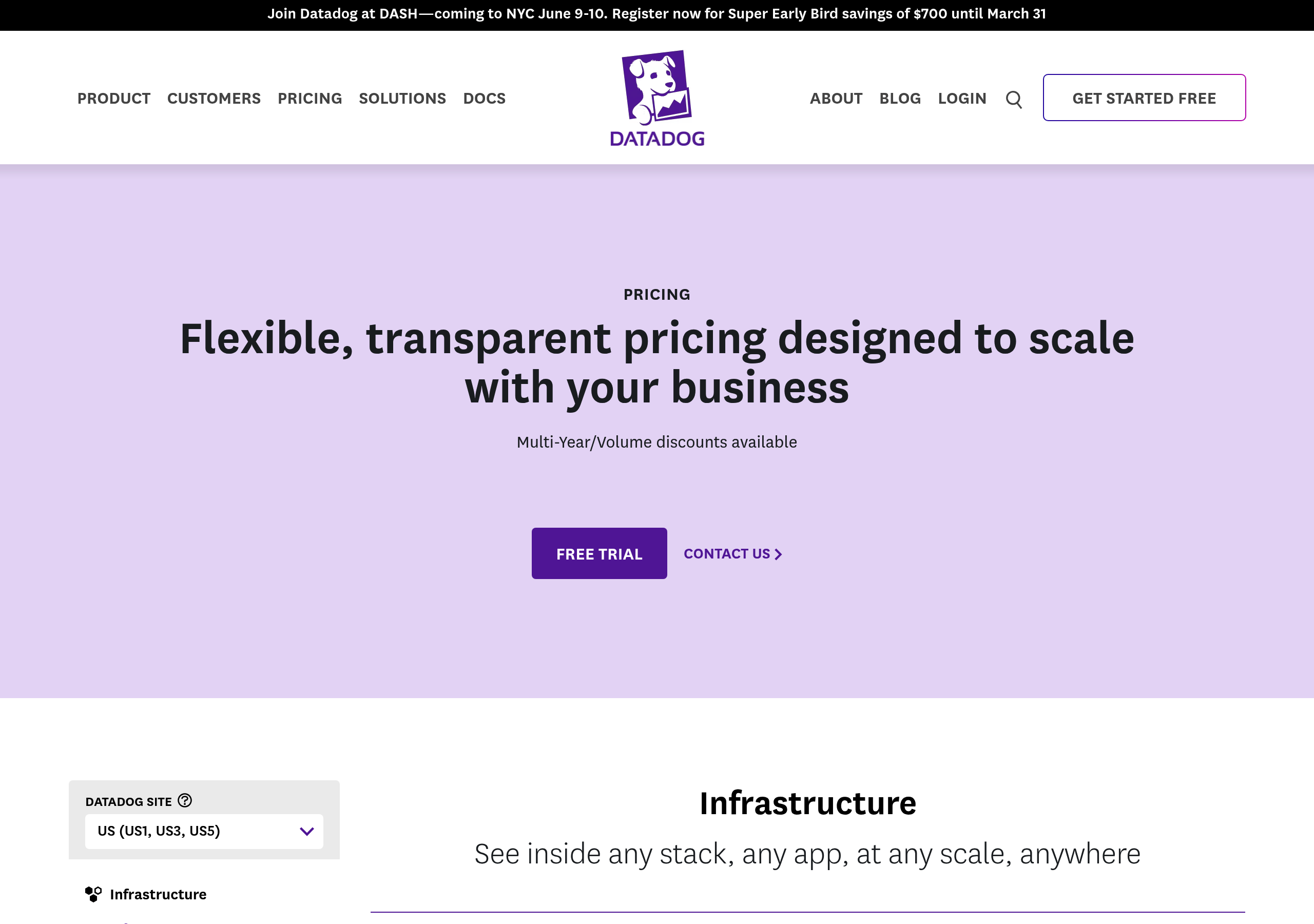 Datadog – Pricing screenshot Pricing – Datadog website breakdown