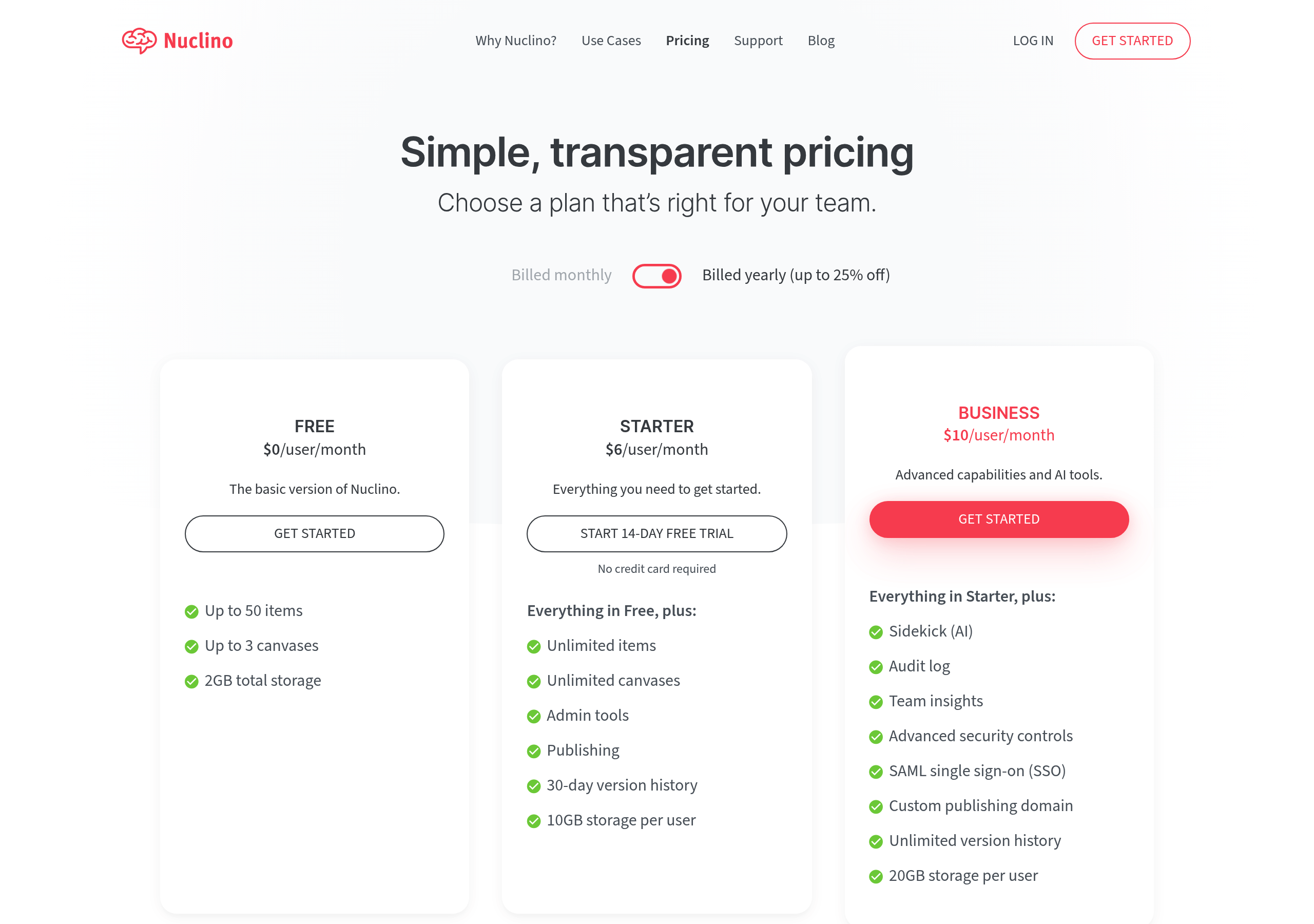 Nuclino – Pricing screenshot Pricing – Nuclino website breakdown