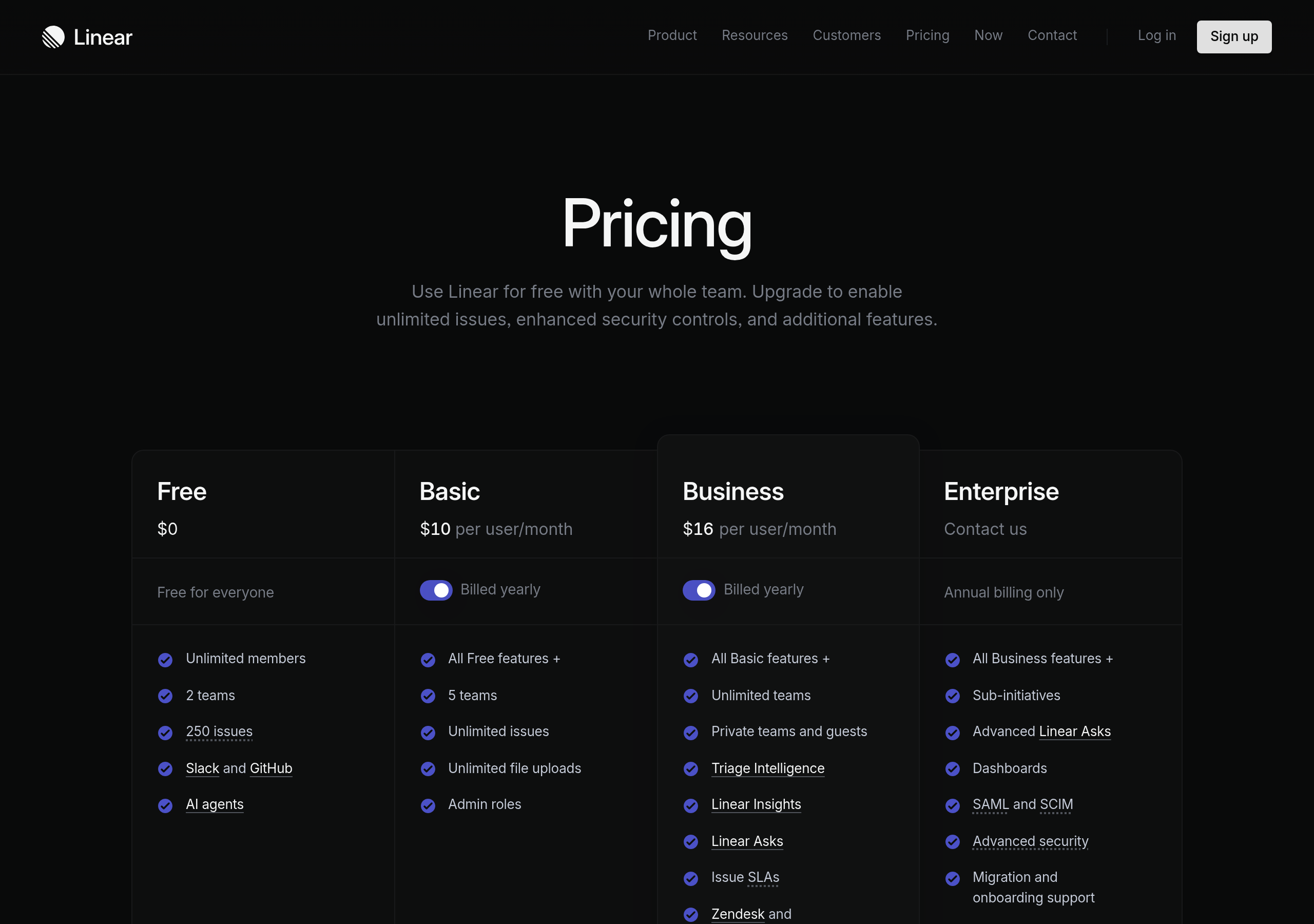 Linear – Pricing screenshot Pricing – Linear website breakdown