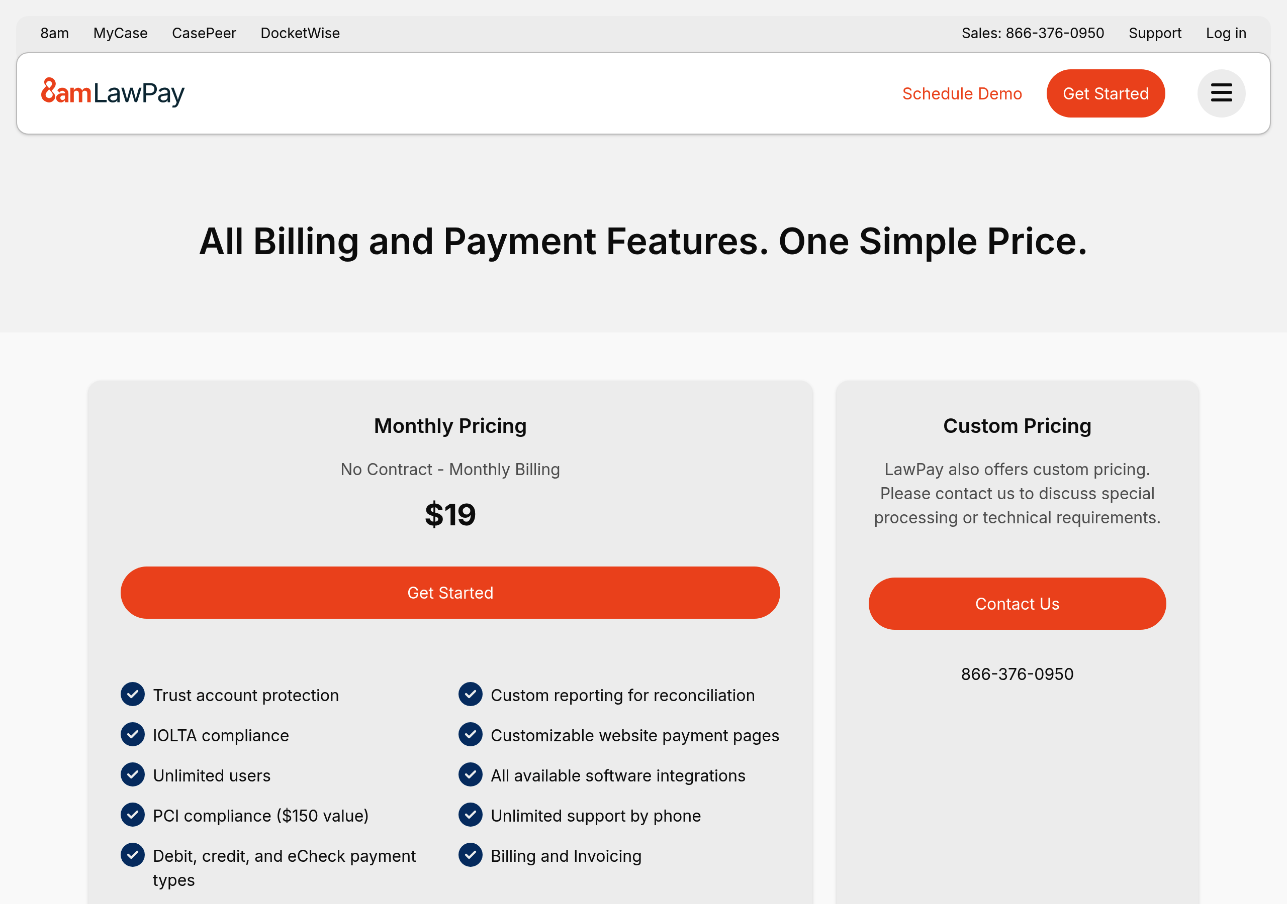 LawPay – Pricing screenshot Pricing – LawPay website breakdown