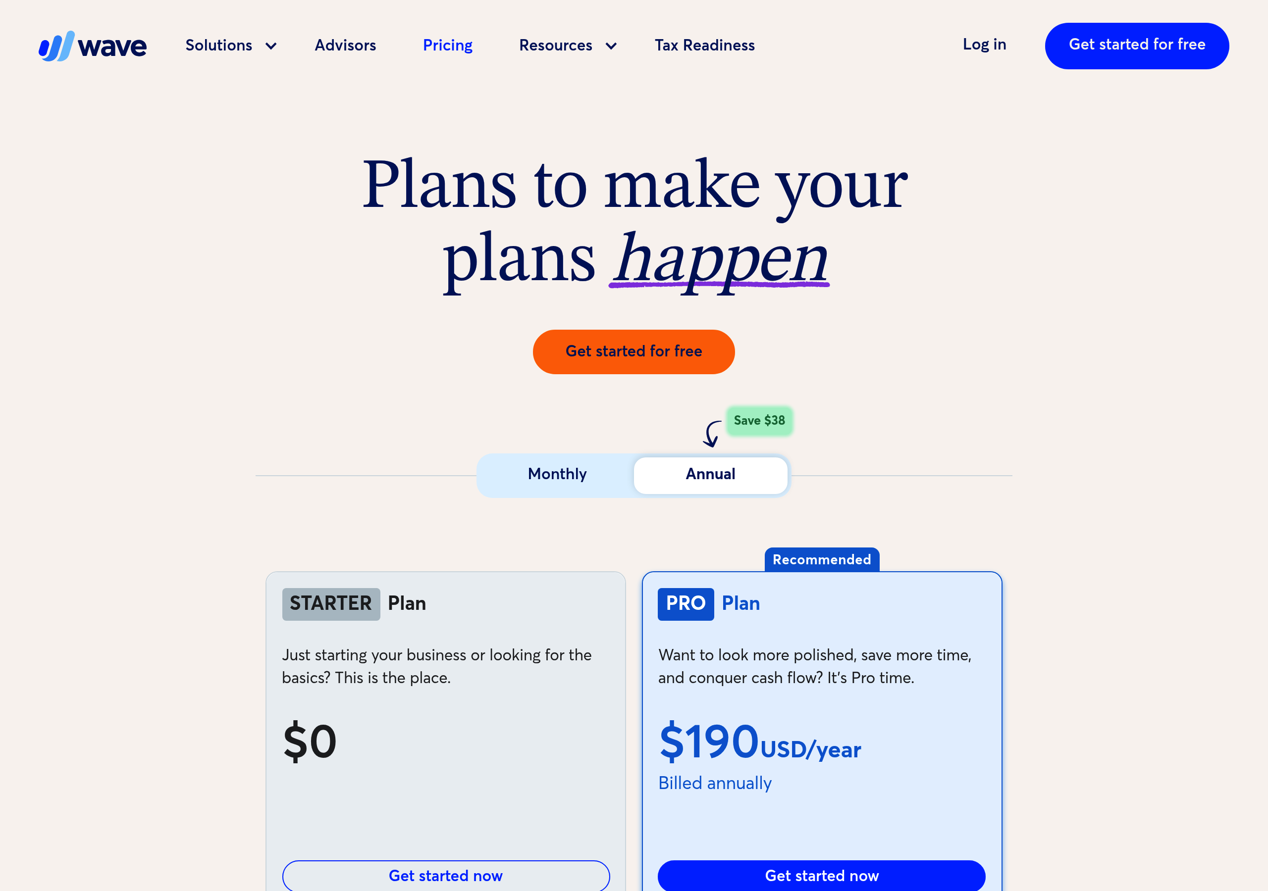 Wave Financial – Pricing screenshot Pricing – Wave Financial website breakdown