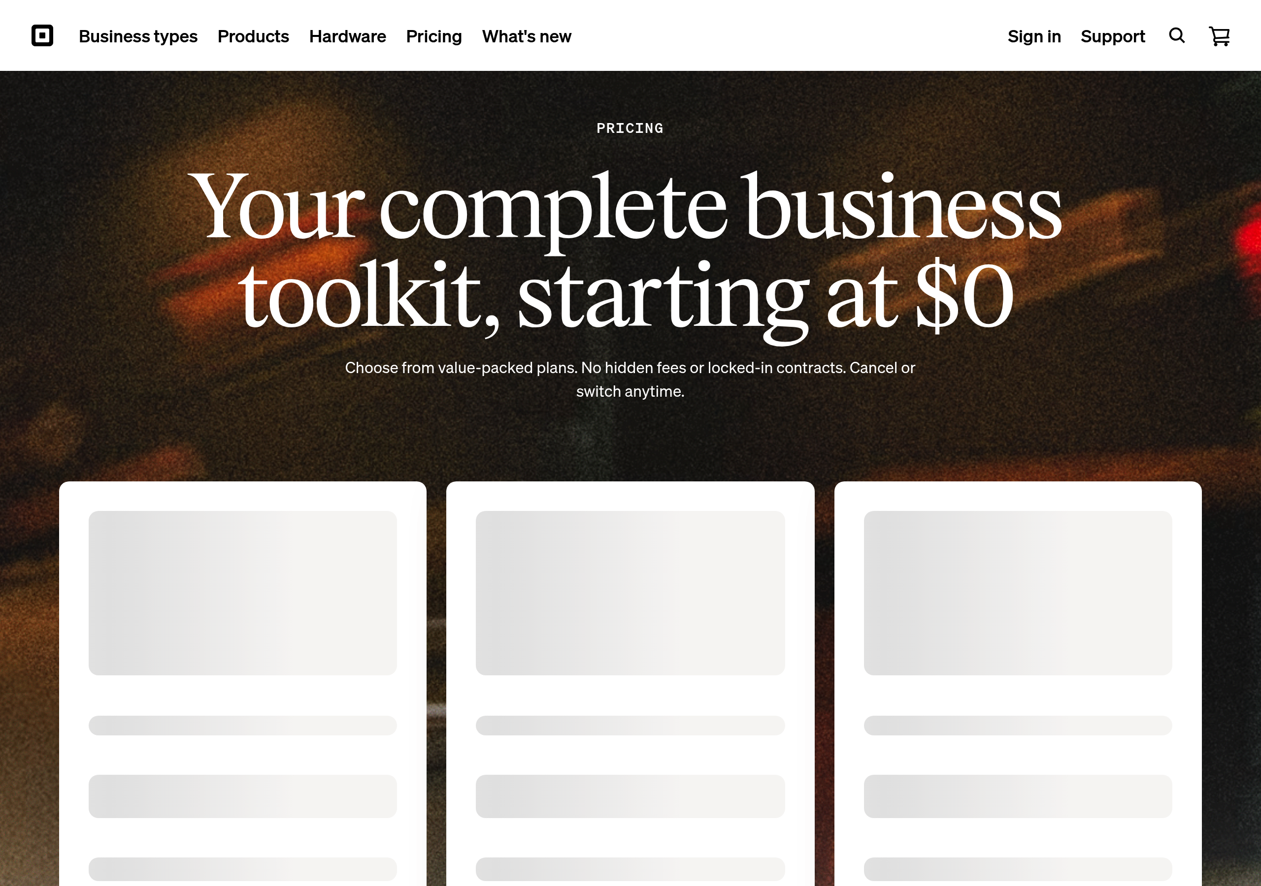 Square – Pricing screenshot Pricing – Square website breakdown