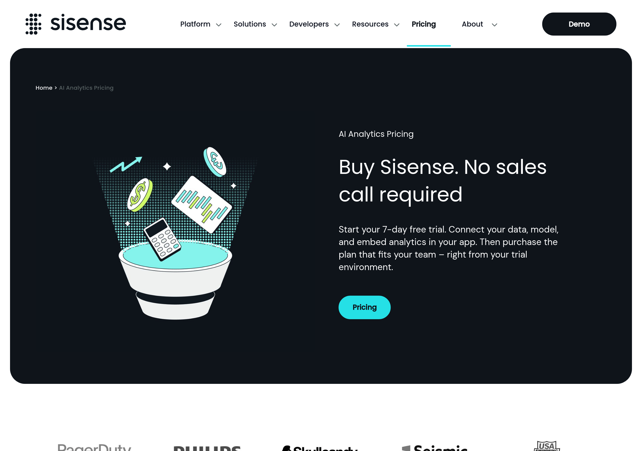 Sisense – Pricing screenshot Pricing – Sisense website breakdown