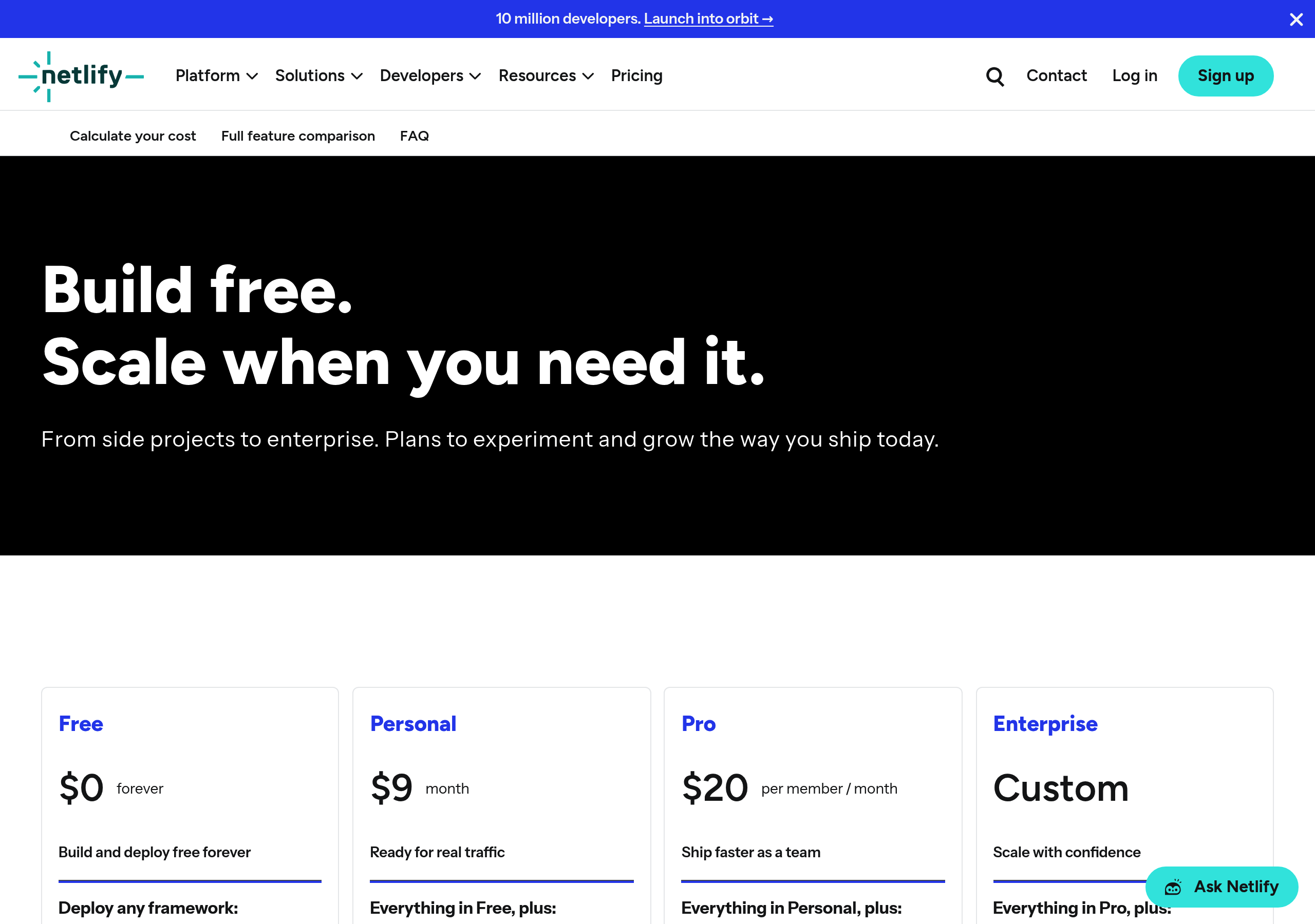Netlify – Pricing screenshot Pricing – Netlify website breakdown