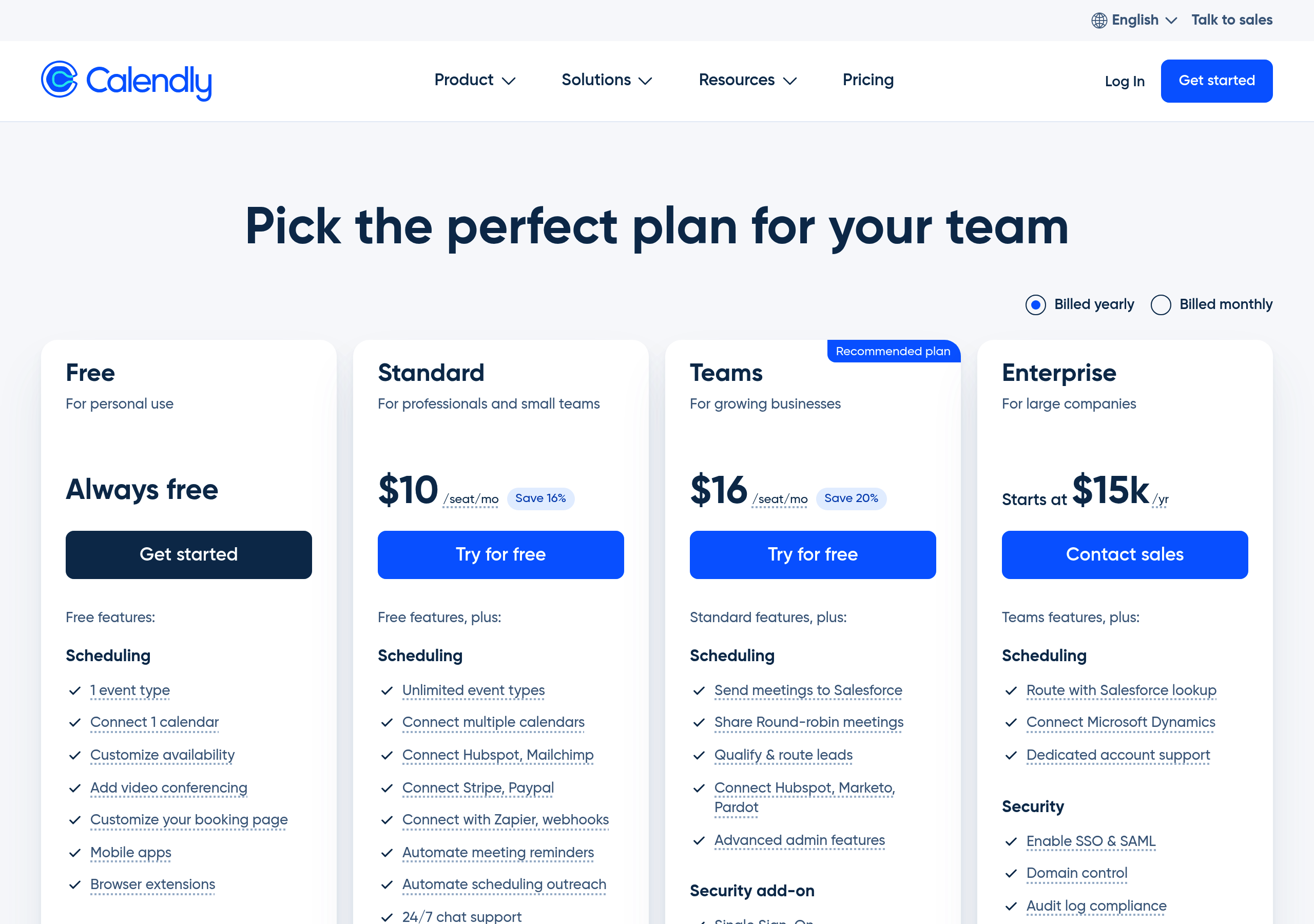 Calendly – Pricing screenshot Pricing – Calendly website breakdown