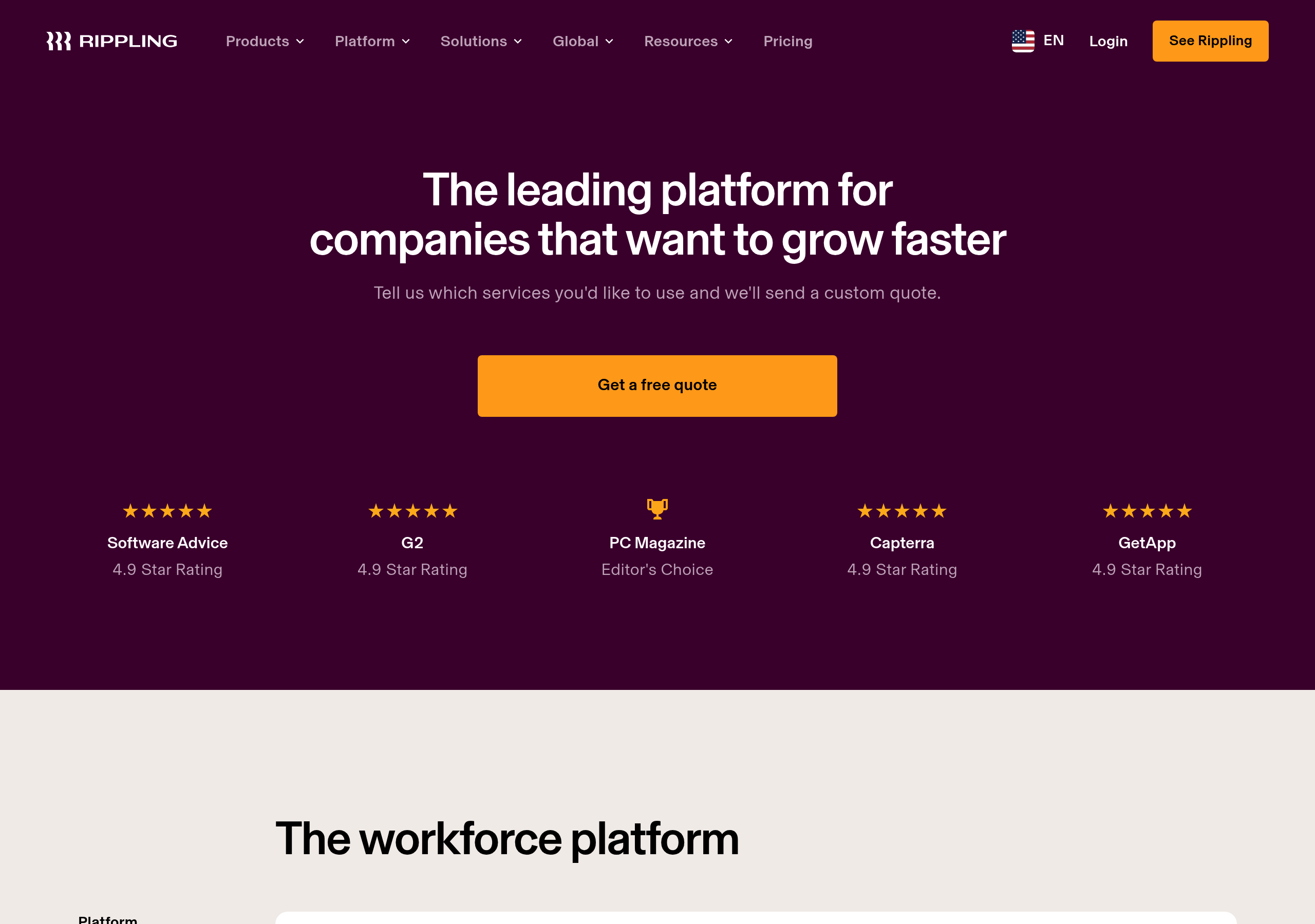 Rippling – Pricing screenshot Pricing – Rippling website breakdown