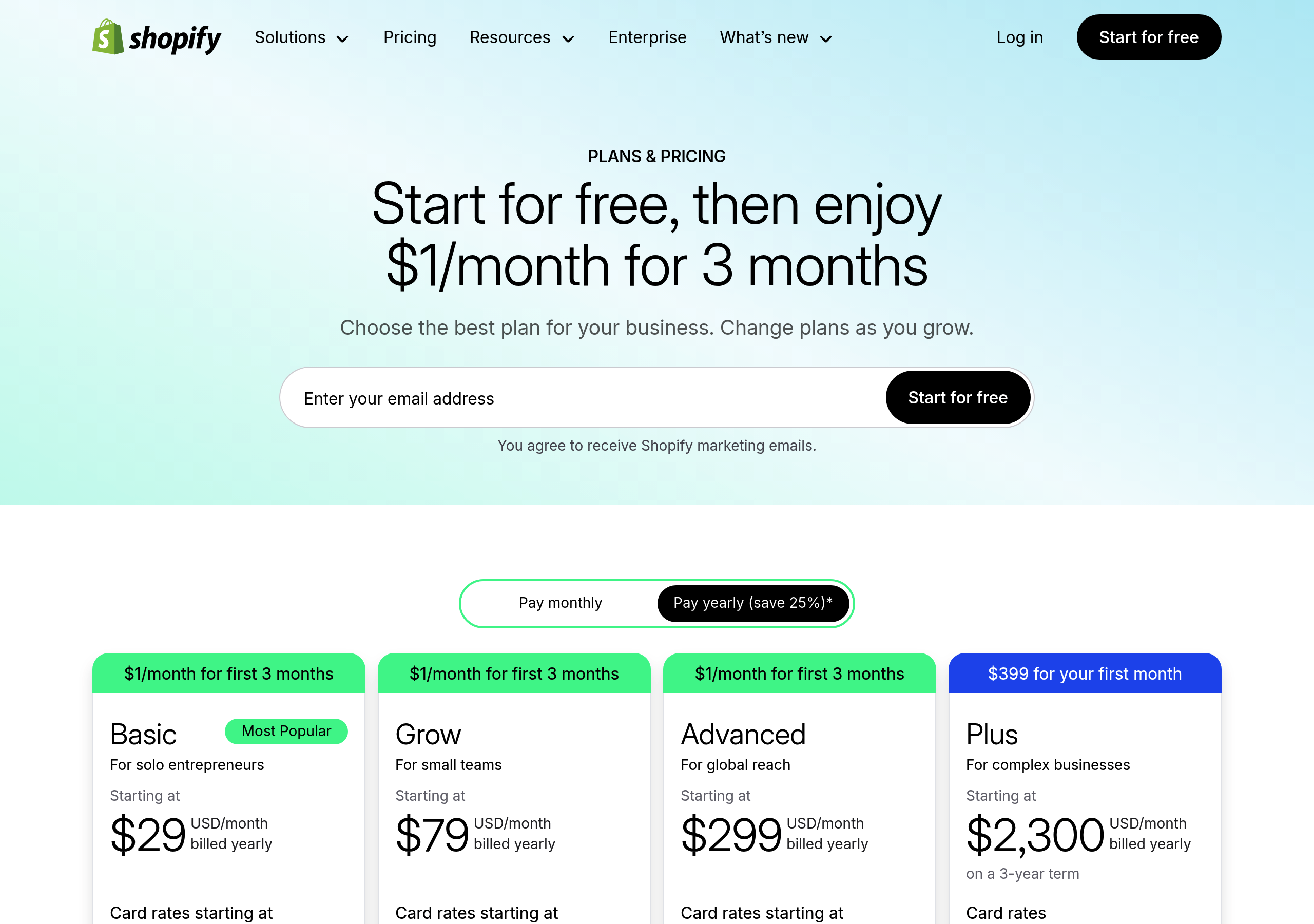 Shopify – Pricing screenshot Pricing – Shopify website breakdown