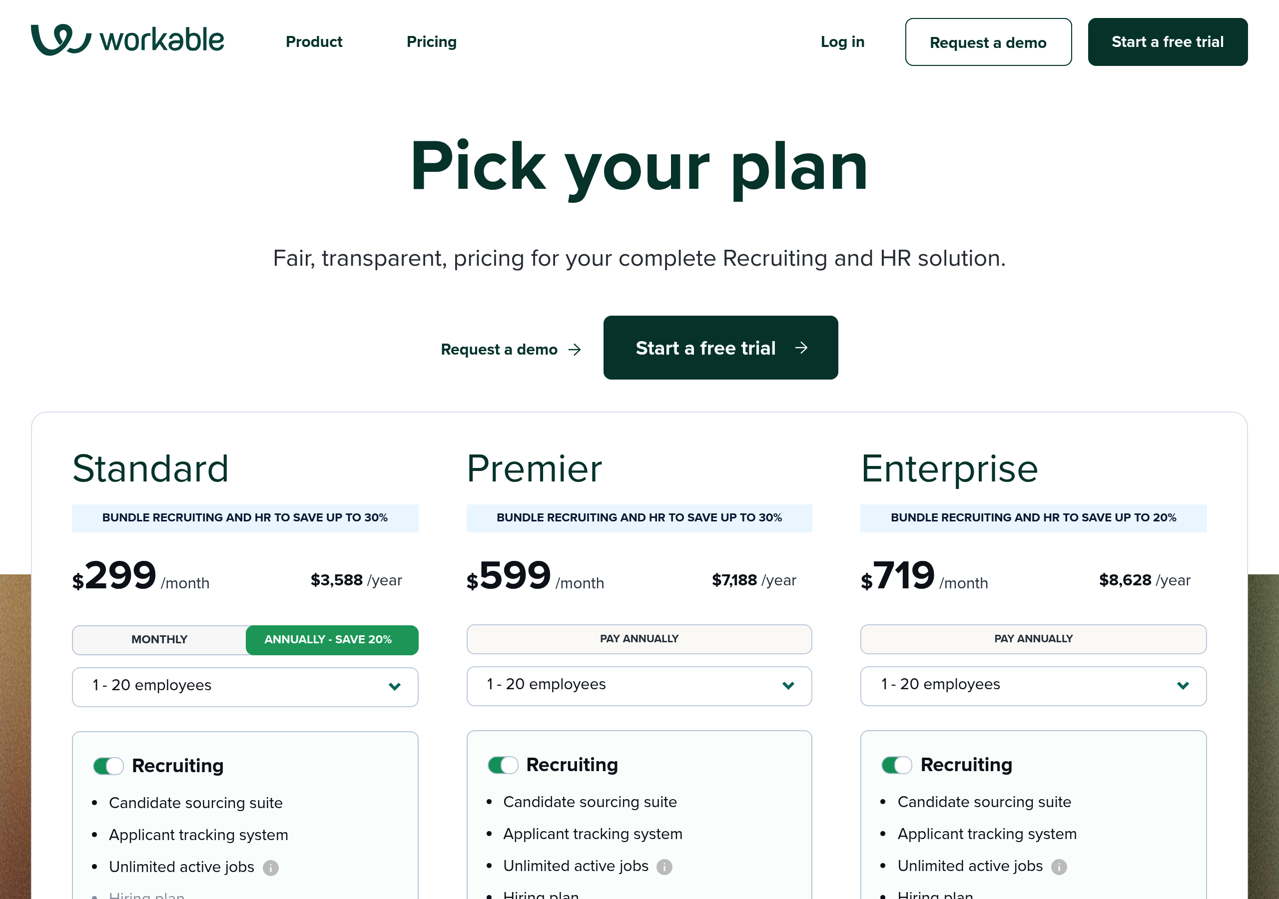 Workable – Pricing screenshot Pricing – Workable website breakdown