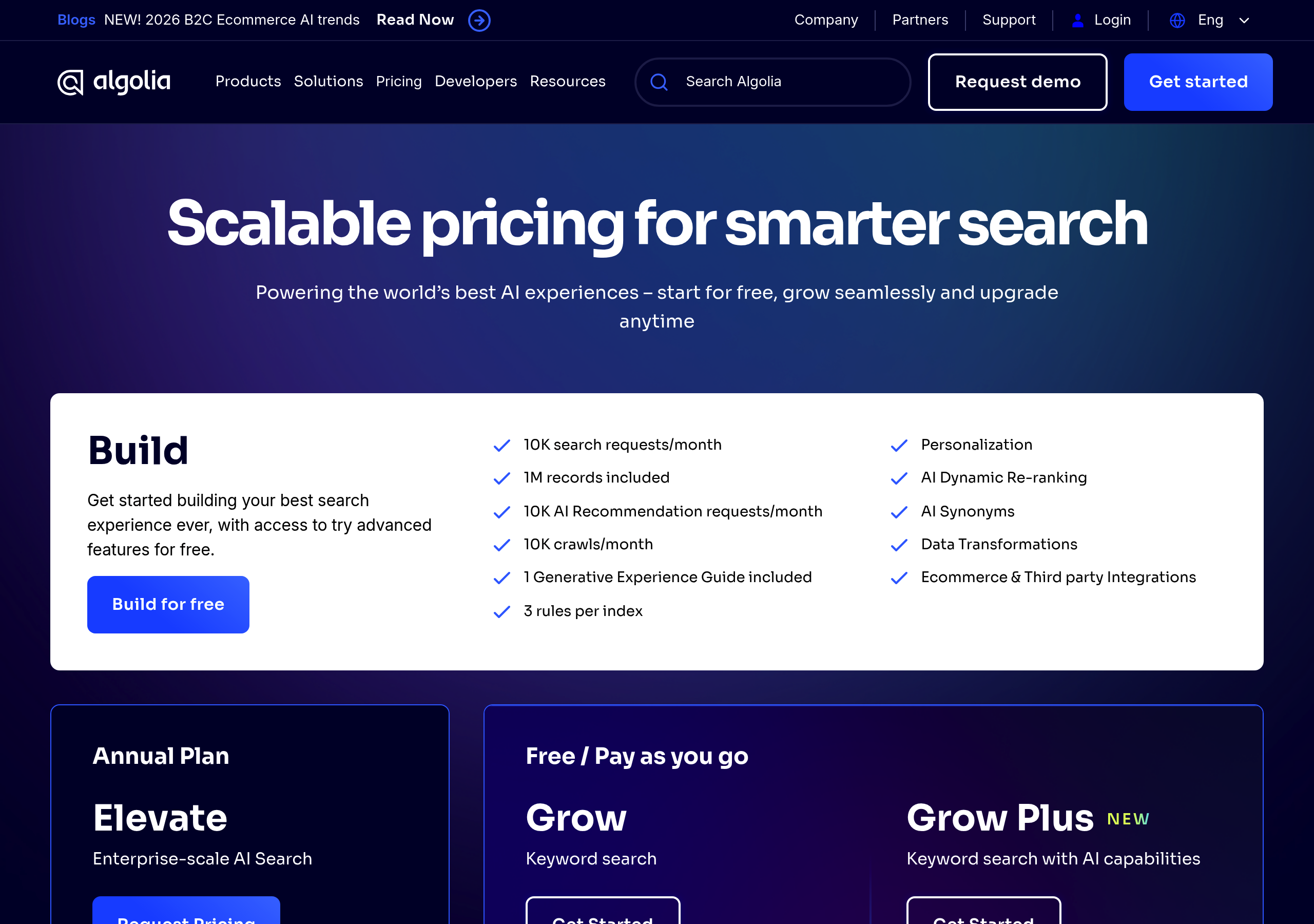Algolia – Pricing screenshot Pricing – Algolia website breakdown