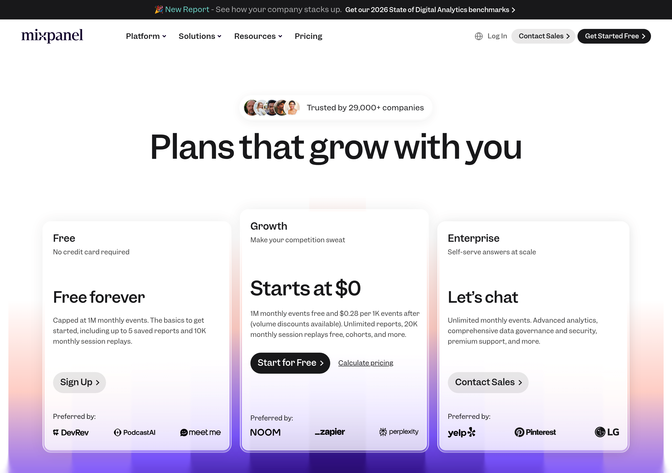 Mixpanel – Pricing screenshot Pricing – Mixpanel website breakdown