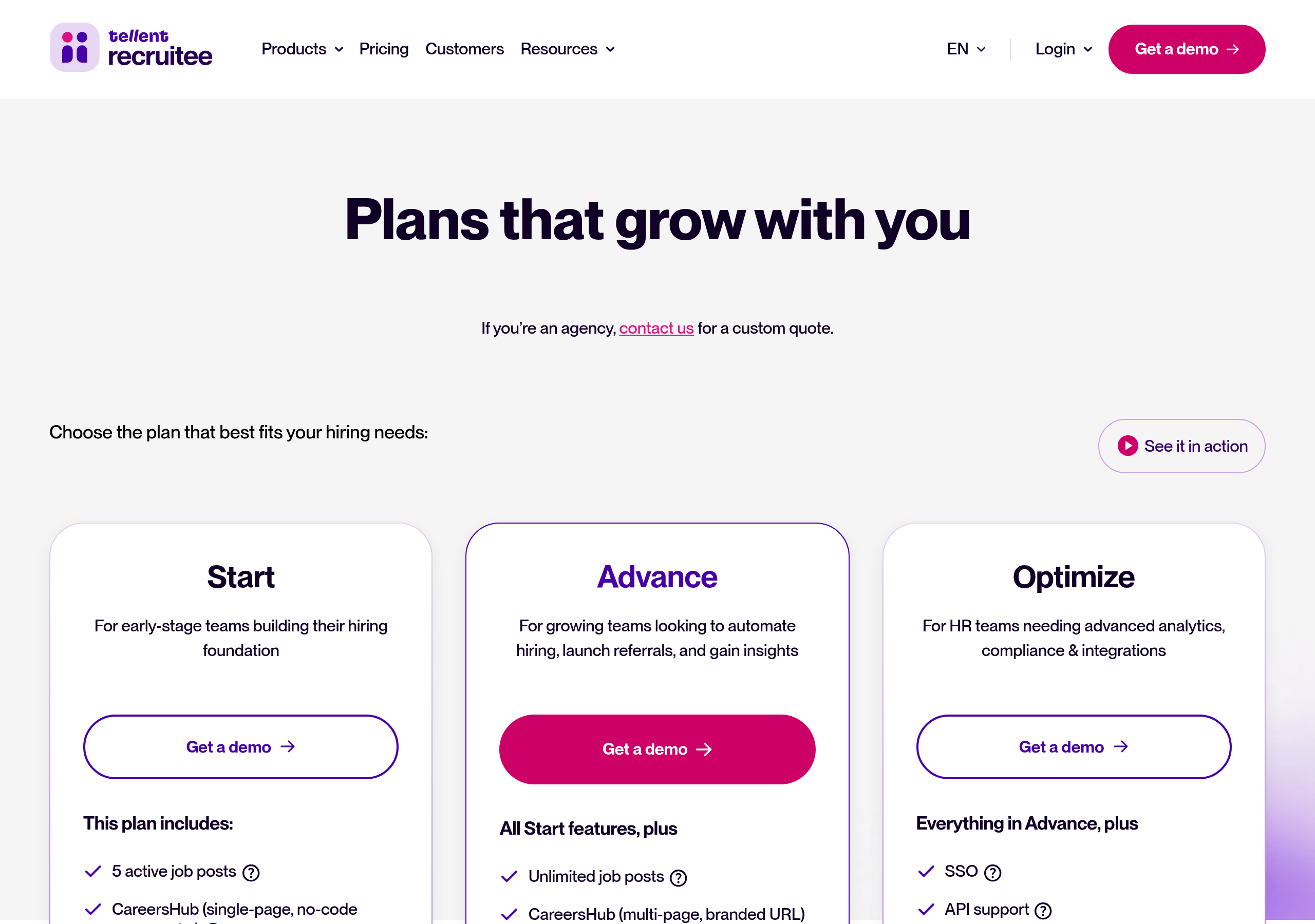 Recruitee – Pricing screenshot Pricing – Recruitee website breakdown