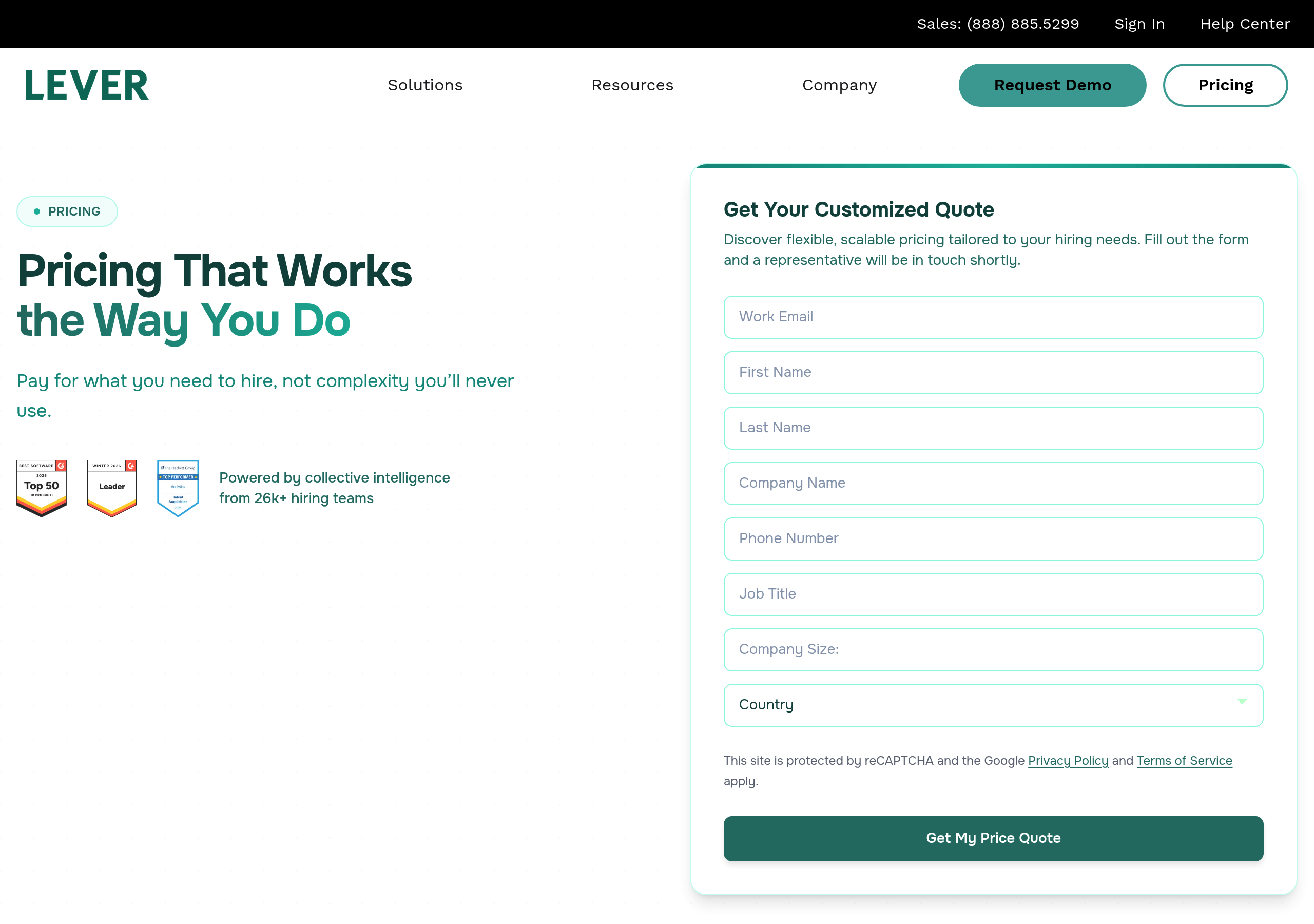 Lever – Pricing screenshot Pricing – Lever website breakdown