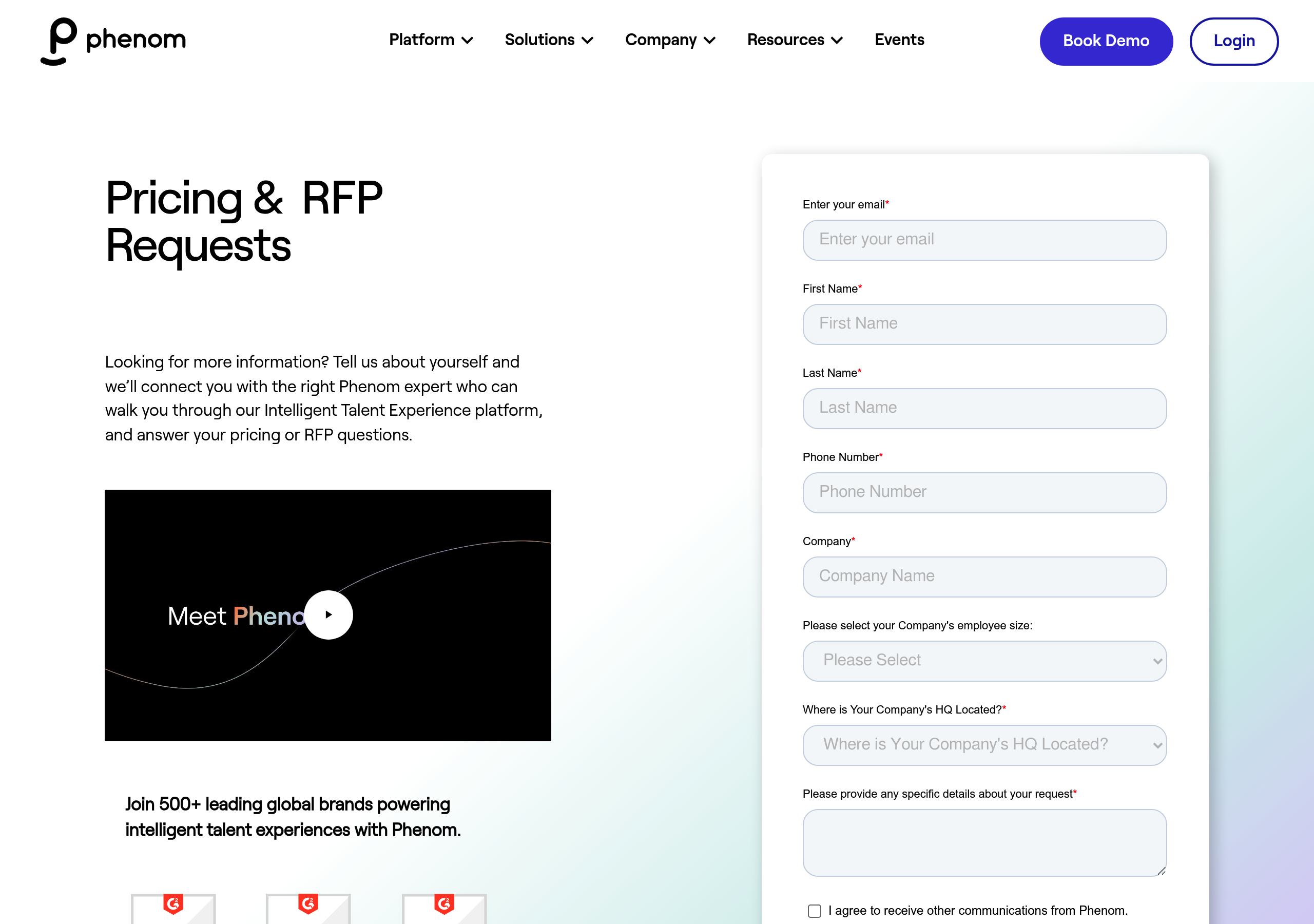 Phenom – Pricing screenshot Pricing – Phenom website breakdown