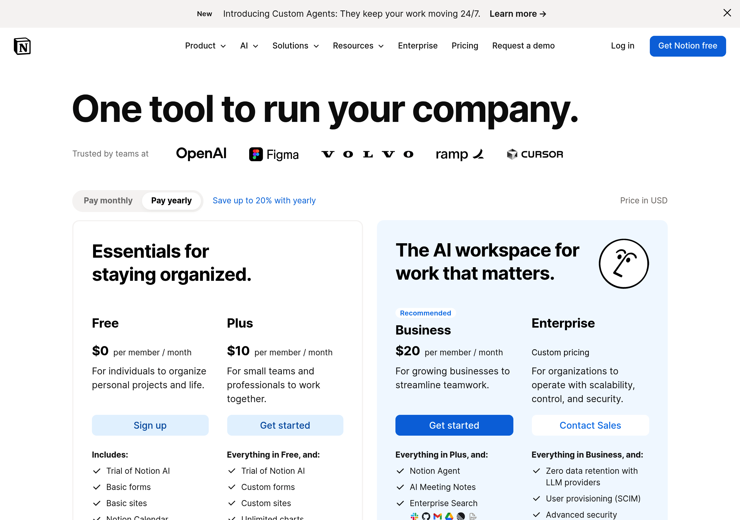 Notion – Pricing screenshot Pricing – Notion website breakdown