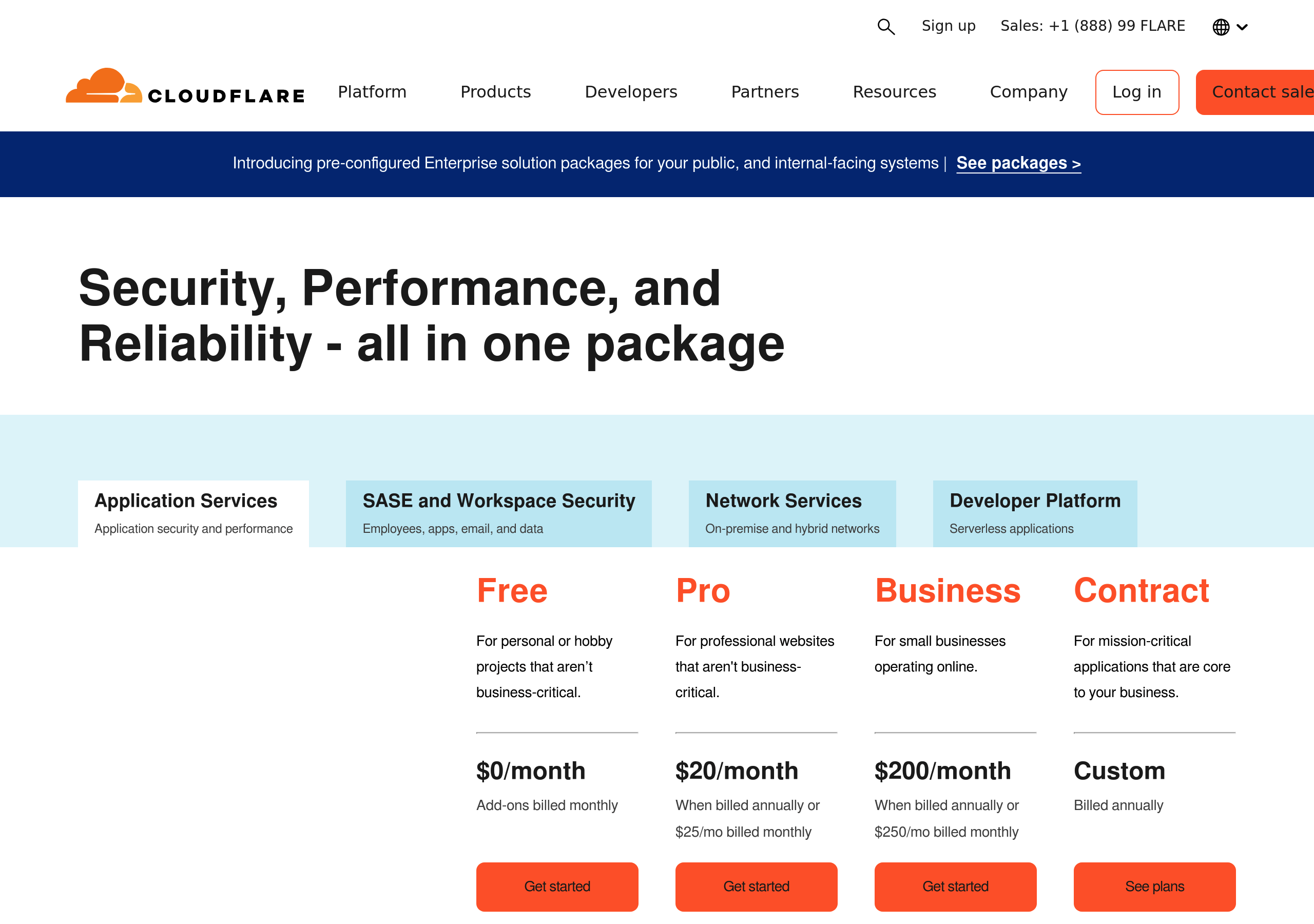 Cloudflare – Pricing screenshot Pricing – Cloudflare website breakdown